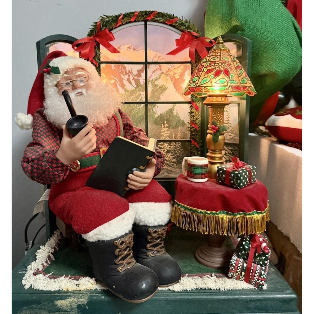 Vintage Animated Musical santa by the bay window Illuminated Lamp Working W/ Box